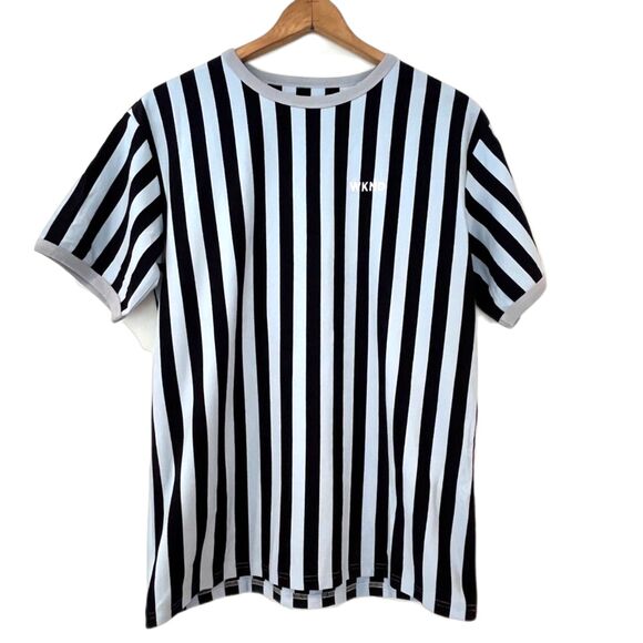 WKND Blue Vertical Striped T-Shirt Crew Neck Medium Ringer Ref Goals - Picture 1 of 7